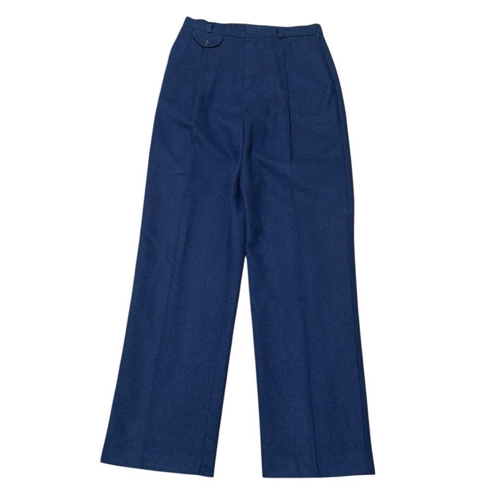 True Vintage Navy Blue Stash Pocket Pleated Pants Wool Lined Slacks Size 14